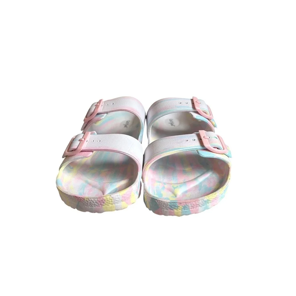 Cat & Jack Girls Pastel Marble Double Strap Slide Sandals Pink Blue Size 5